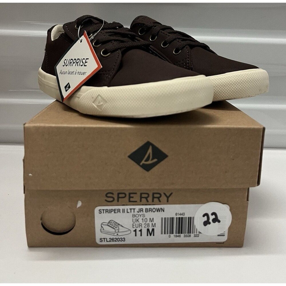 Sperry Kids Striper II LTT JR Brown Boy's Shoes Lace Up Sneaker SZ 11 M